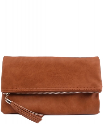 Envelope Foldover Wristlet Clutch Crossbody Bag with Chain Strap LP048 TAN